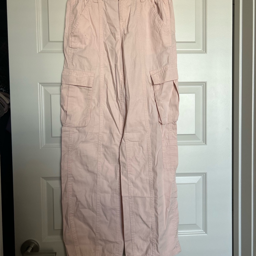H&M Pink Trousers Relaxed Fit Cotton Blend